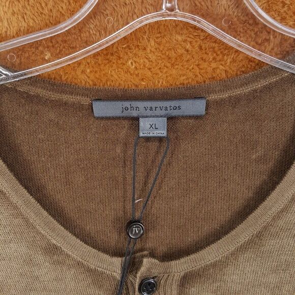 JOHN VARVATOS Shirt Mens XL Brown Henley Silk Cashmere Chestnut CHRISTIE $448 - Picture 3 of 9